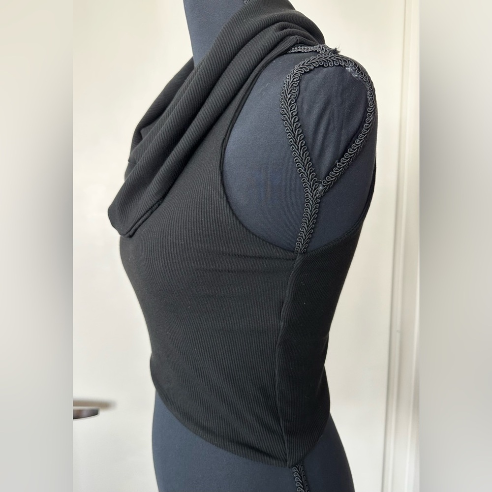 Naked Wardrobe Ribbed Sleeveless Cowl Neck Asymmetrical Crop Top in Black - Picture 4 of 15